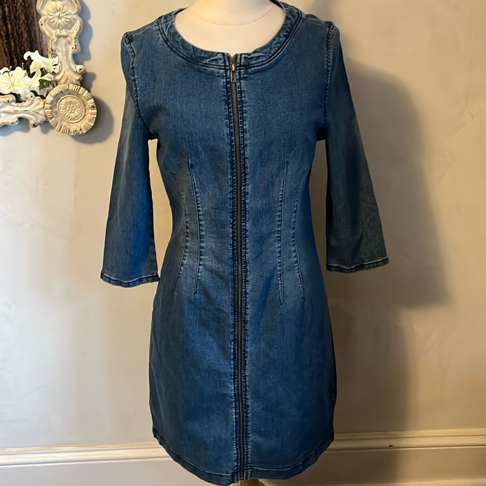 Fashion Nova NWT Denim Dress w/Front zipper 3/4 sleeves & open back Size XL - Picture 3 of 11